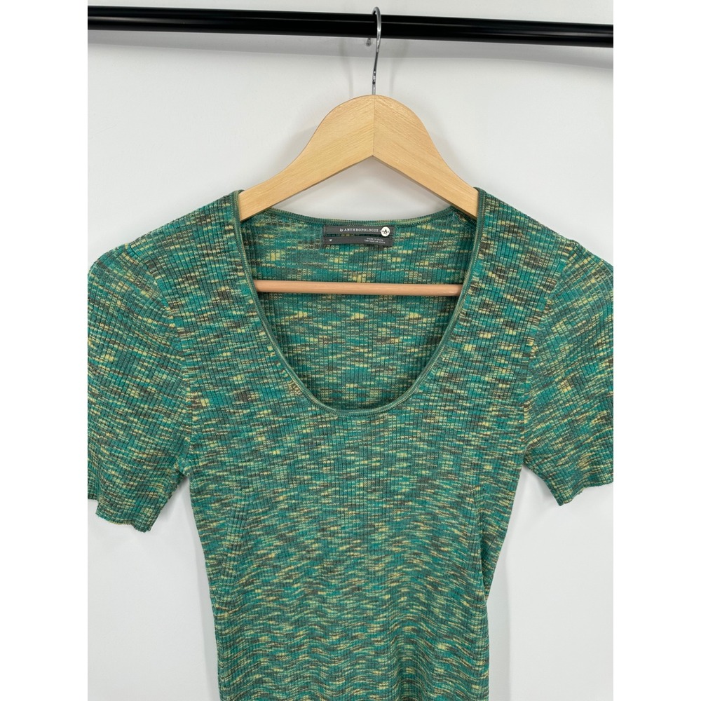 By Anthropologie Space Dye Ribbed Top Womens M Stretchy Retro Casual Relaxed - Picture 8 of 8